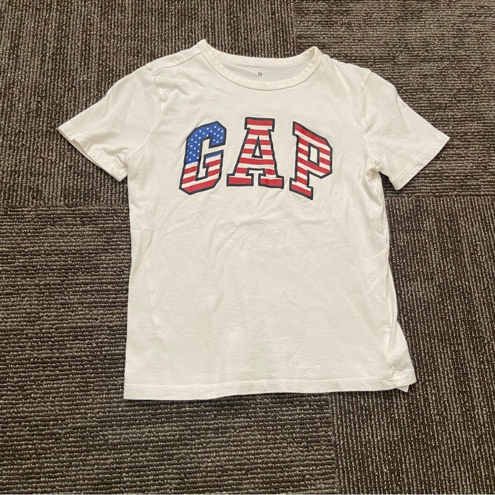 GAP Kids White Tee with Red and Blue Stars and Stripes Logo